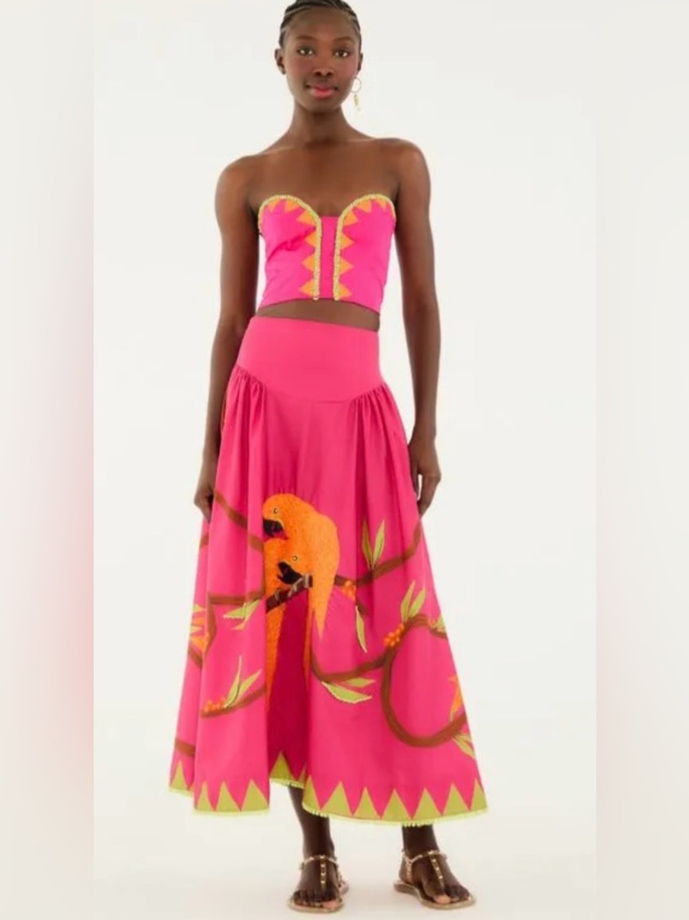 FARM Rio Pink Embroidered Beaded 2 Piece Skirt & Top Set S/L